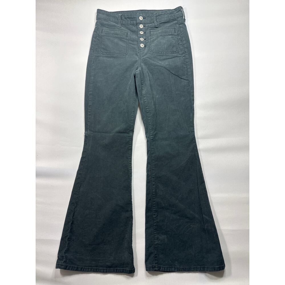 American Eagle Women's Super High Rise Flare Gray Corduroy Pants - 6 Reg (29x30)